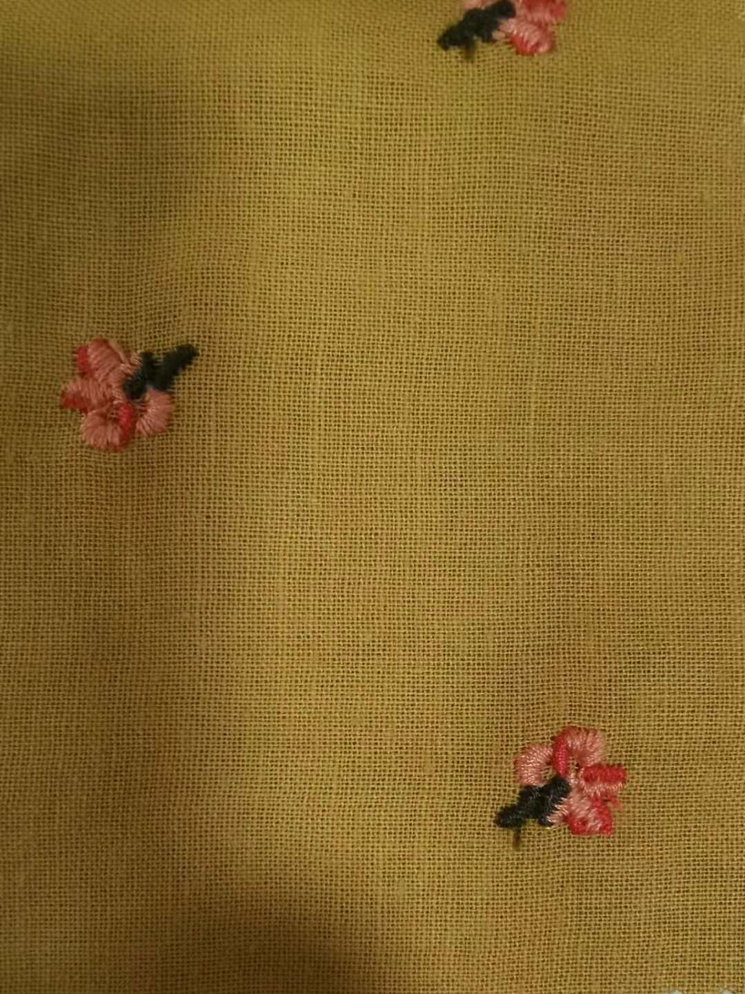 Ramie Flower Embroidery Fabric, 49 in Wide - Yellow