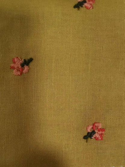 Ramie Flower Embroidery Fabric, 49 in Wide - Yellow
