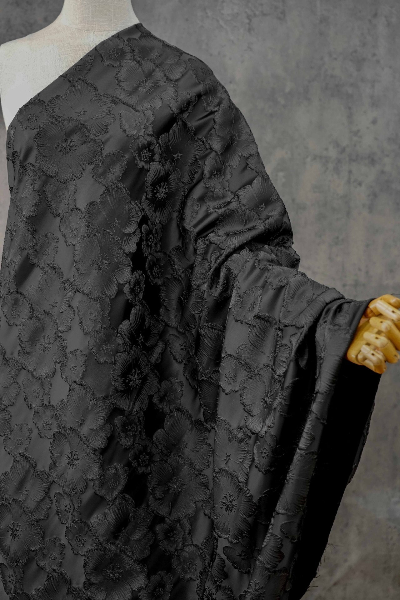 3D Floral Metallic Jacquard Fabric - Dress Jacket by the Yard - Black
