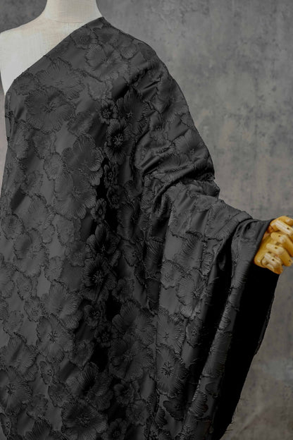 3D Floral Metallic Jacquard Fabric - Dress Jacket by the Yard - Black