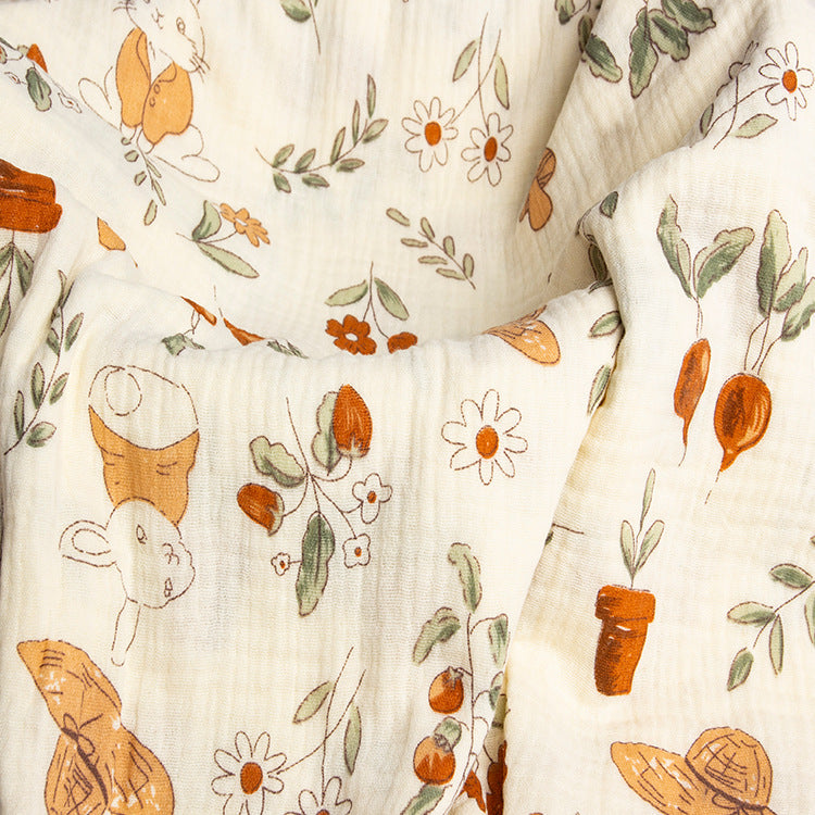 Double Gauze Cotton Fabric - Crinkle Texture Apparel & Craft by the Yard - Hat Bunny Garden
