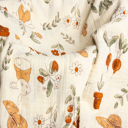 Double Gauze Cotton Fabric - Crinkle Texture Apparel & Craft by the Yard - Hat Bunny Garden