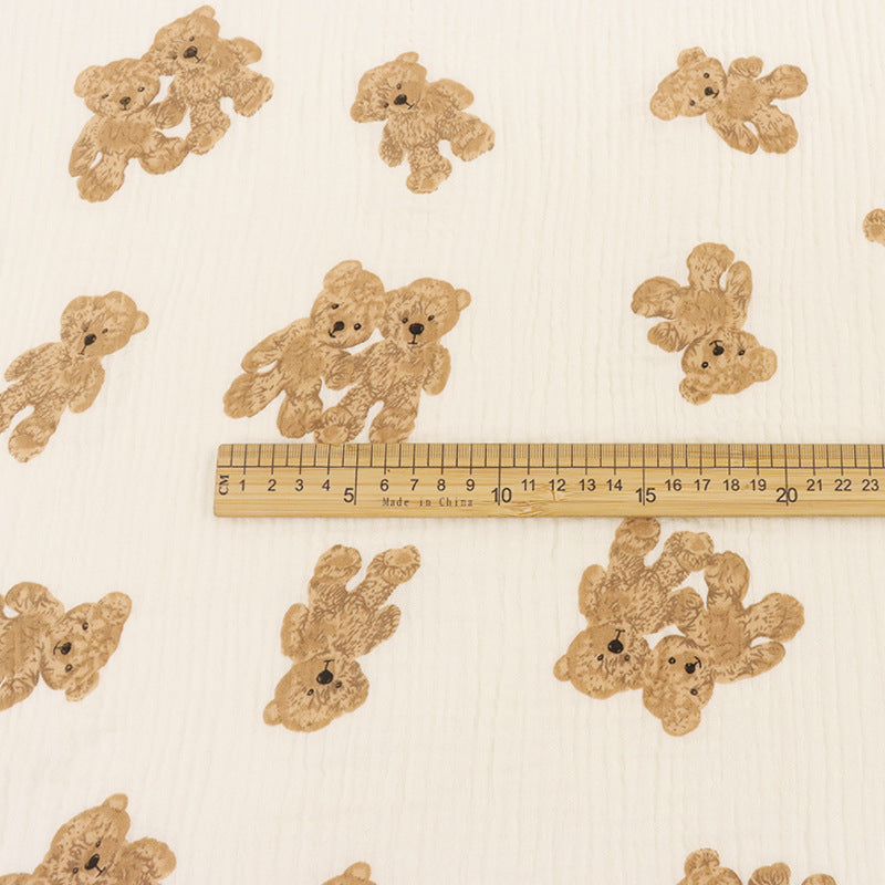 Cotton Double Gauze Fabric, Vine & Bear Prints (6) - Small Plush Bear