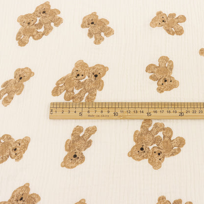 Cotton Double Gauze Fabric, Vine & Bear Prints (6) - Small Plush Bear