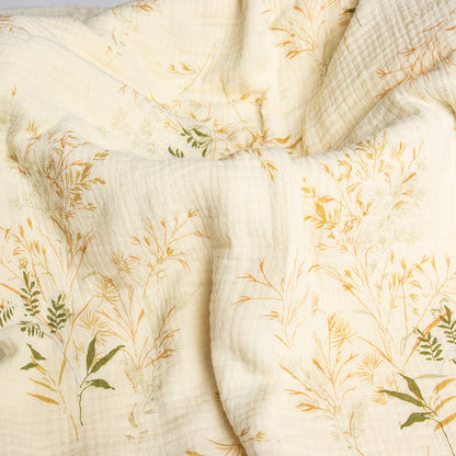 Double Gauze Cotton Fabric - Crinkle Texture Apparel & Craft by the Yard - Jungle Flowers