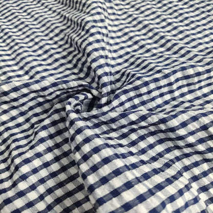 Seersucker Plaid Fabric, Cotton Blend for Shirts, Dresses & Summer Sewing - Navy Plaid