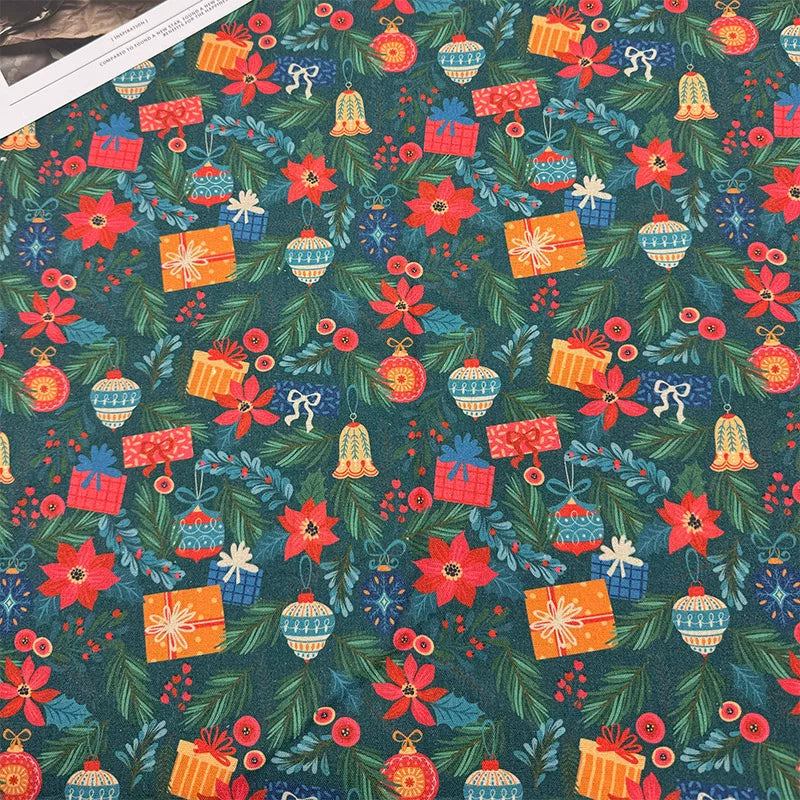 Christmas Print Cotton-Linen Fabric, Encrypted Woven Cloth for Decor & DIY - Christmas Jungle