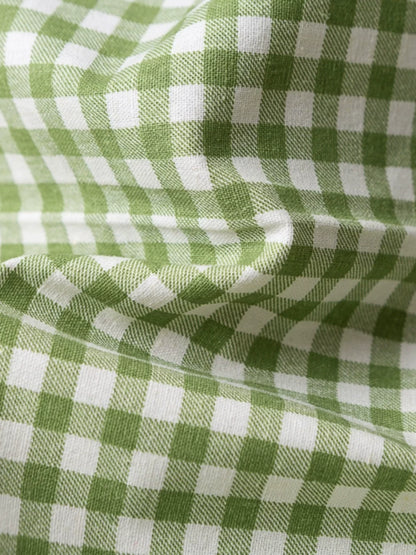 Green Linen Cotton Check Fabric for Bedding, Tablecloths & Crafts