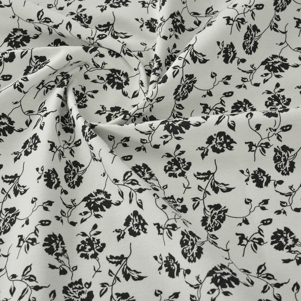 Floral Brushed Cotton Fabric - Dress & Home Decor by the Yard - Black Branch Texture