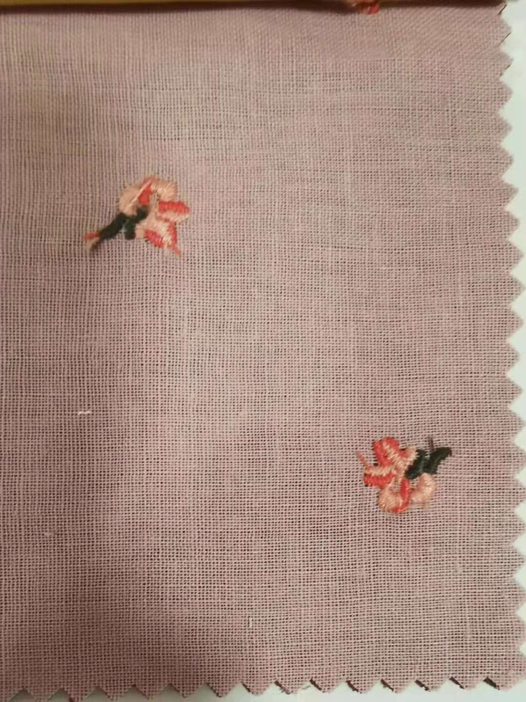 Ramie Flower Embroidery Fabric, 49 in Wide - Pink