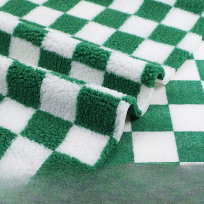 Printed Sherpa Fleece Fabric, Plush Warm Knit for Toys & Outerwear - Green Check