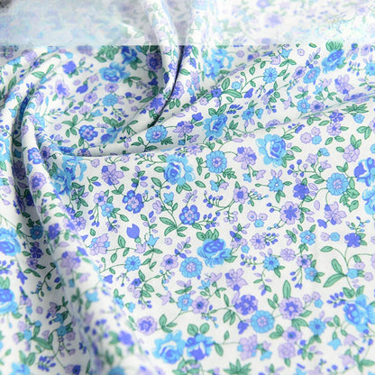 Poplin Floral Cotton Fabric, Fresh Print Cloth for Kids Dresses & DIY - Blue Floral House