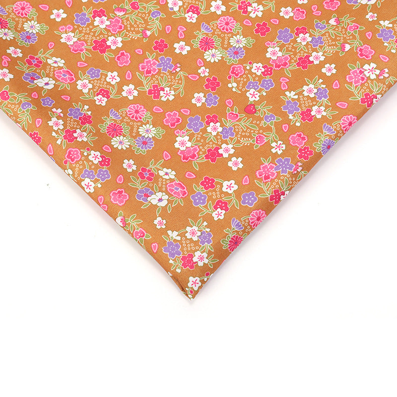 Small Floral Polyester Fabric, Tiny Print Cloth for Bags & Table Linens - Orange