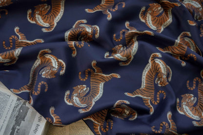 Leopard Cat Jacquard Fabric By The Yard | 7 Colors, 59" Wide for Kids Wear & Bags - Navy