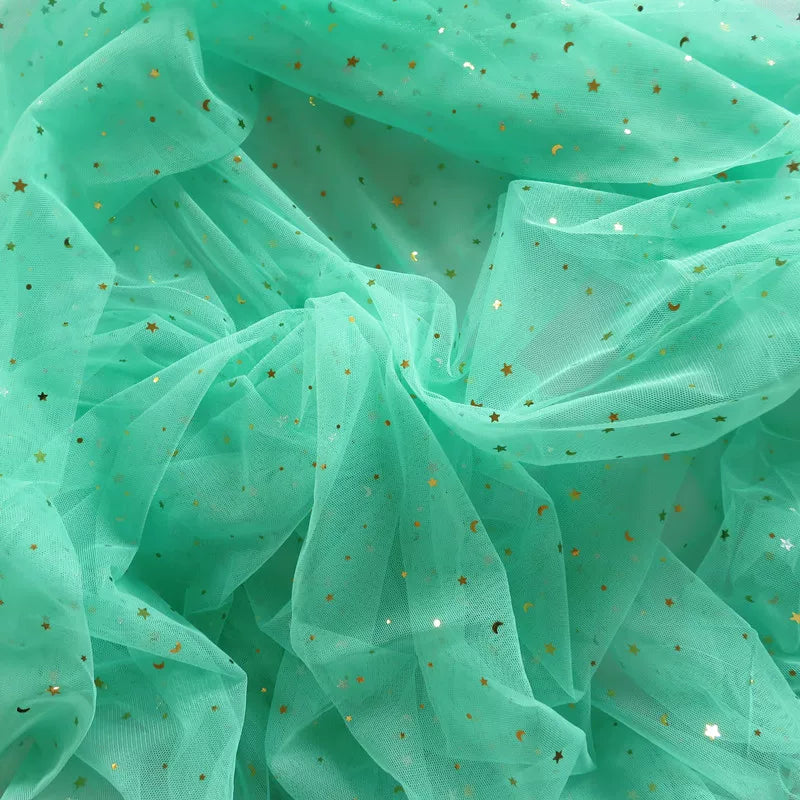 Star Moon Net Curtain Fabric, Soft Sheer Mesh for Photo Backdrops - Mint Green