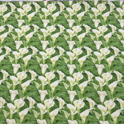 Green Botanical Print Cotton-Linen Fabric, Encrypted Woven Cloth for Decor & Apparel - White & Green