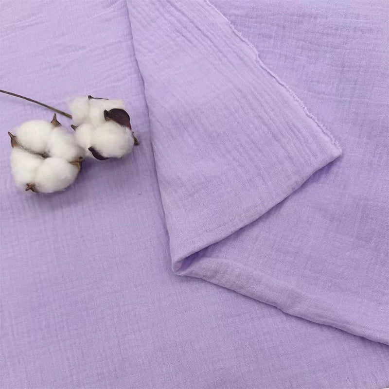 Double-Layer Cotton Gauze Fabric, Soft Crinkle Woven for Loungewear - Light Purple 12#