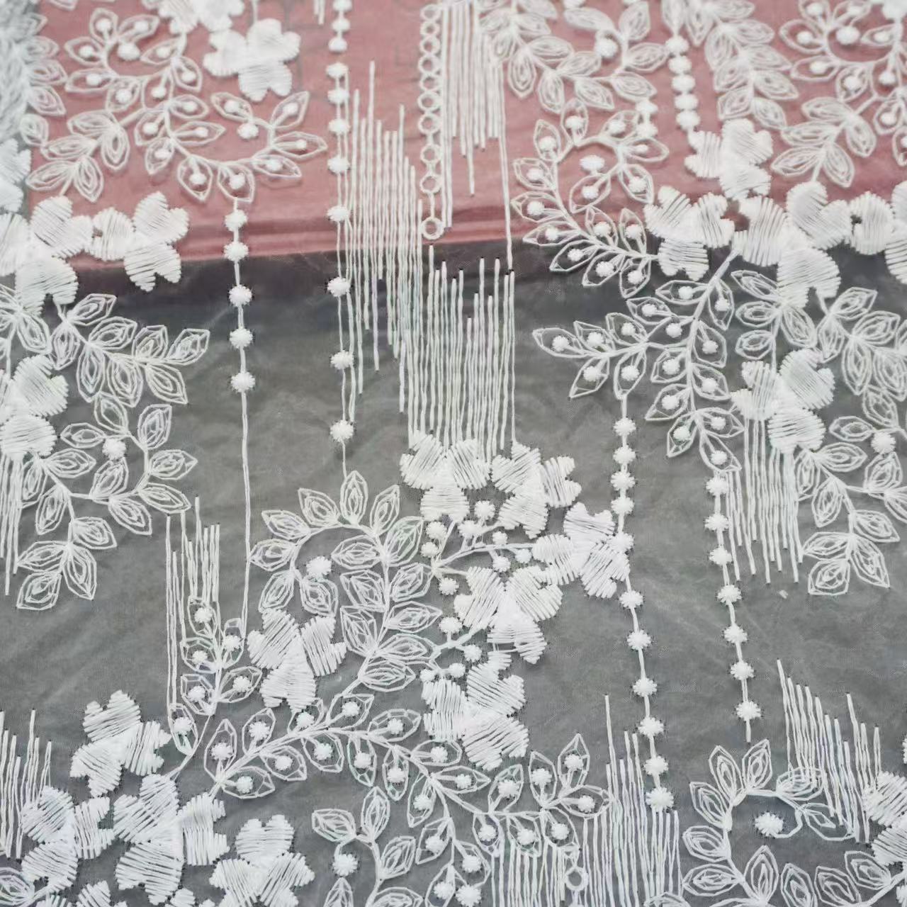 Embroidered Milk Silk Mesh Fabric for Girls' Dresses & Bridal