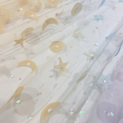 Laser Embroidery Mesh, Star & Moon for Cosplay, 52 in Wide