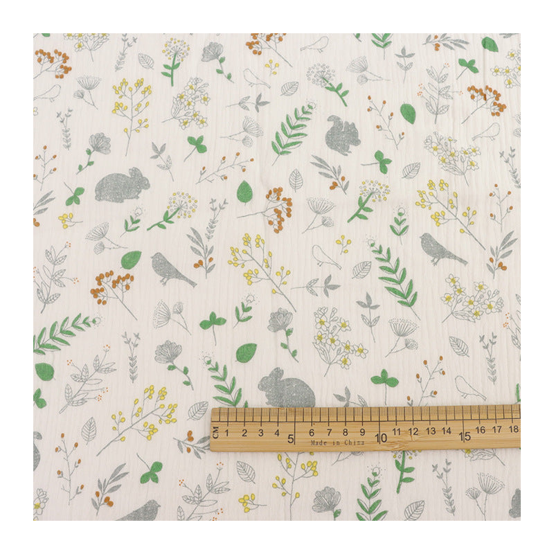Cotton Double Gauze Fabric, Vine & Bear Prints (6) - Forest