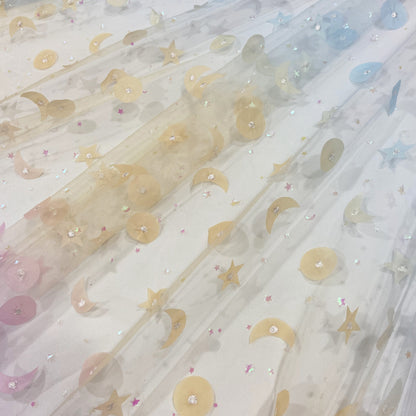 Laser Embroidery Mesh, Star & Moon for Cosplay, 52 in Wide