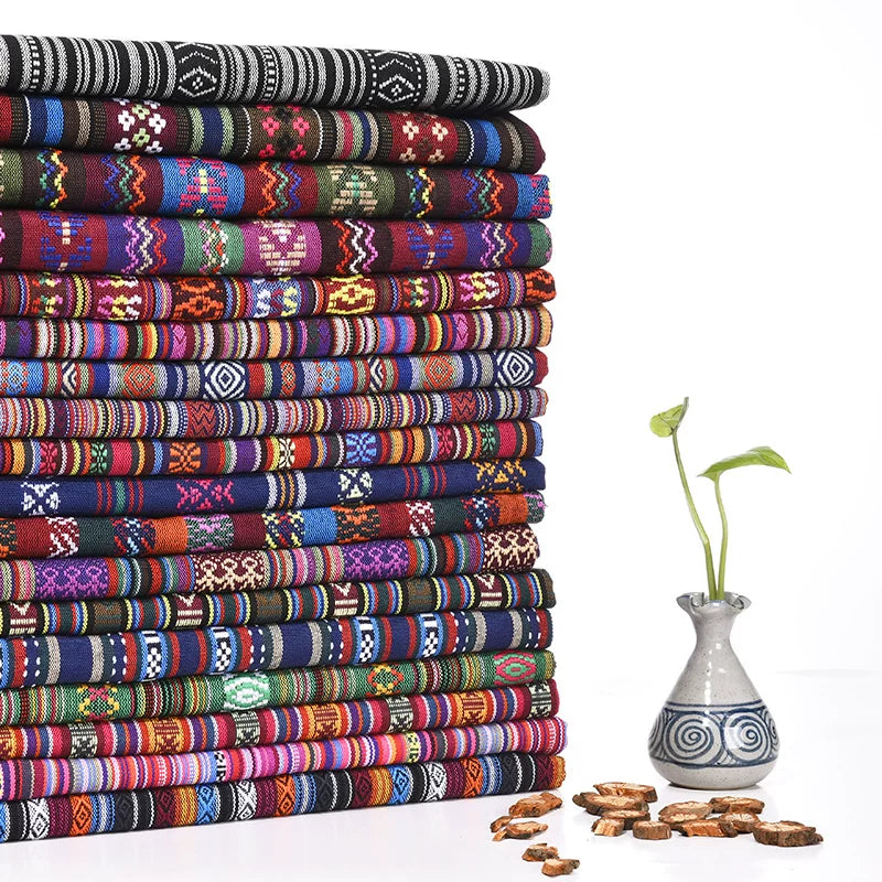 Ethnic Cotton Linen Tablecloth Fabric, Vintage Woven for Home Decor