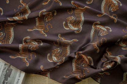 Leopard Cat Jacquard Fabric By The Yard | 7 Colors, 59" Wide for Kids Wear & Bags - Coffee Brown