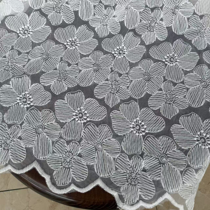 French Court Polyester Lace Fabric, 80 g/m², 125 cm Wide, for Dresses, Table & Piano Cover