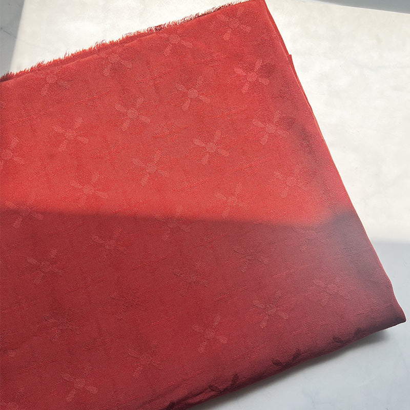 Rayon Four-Petal Jacquard Fabric, for Hanfu & Dresses - Rust Red