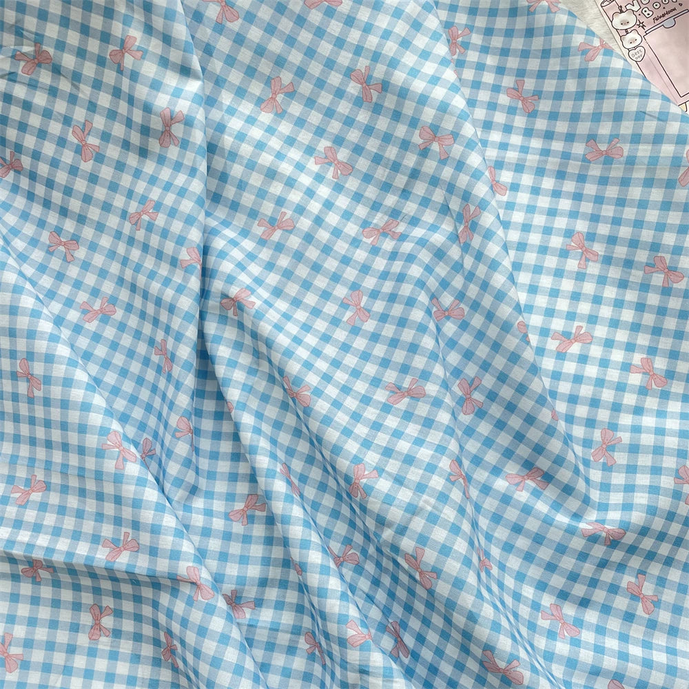 Cotton Gingham Bow Fabric, for Dresses & Sleepwear - Blue Check