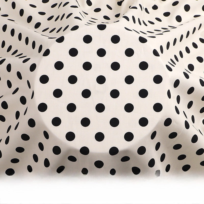 Rayon Polka Dot Fabric, Soft Challis Cloth for Dresses & Sleepwear - Beige Dots