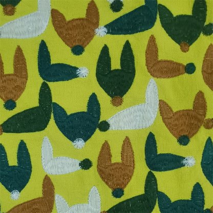 Fox Embroidery Linen Cotton Fabric, 49 in Wide - Primrose
