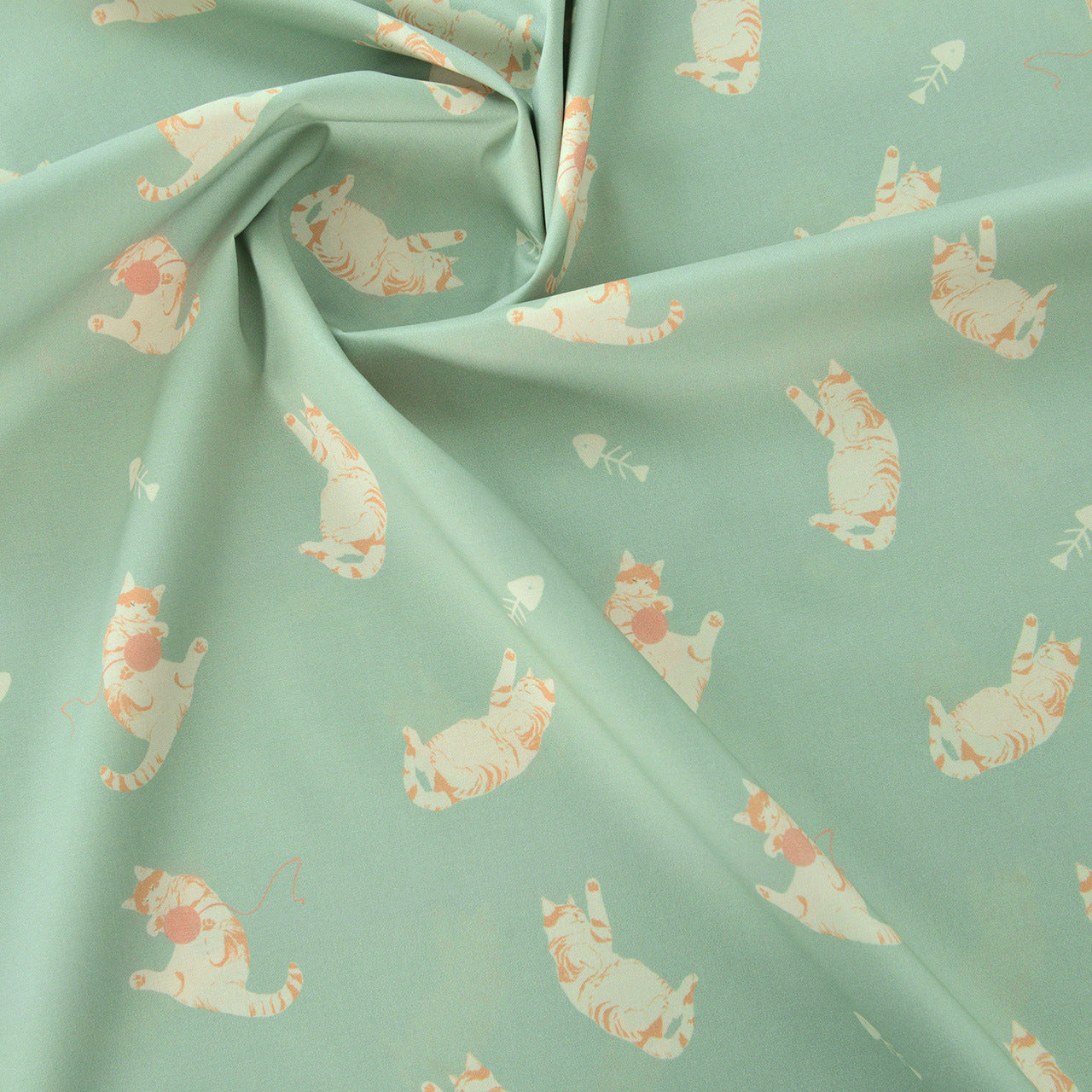 Vintage Floral Cotton Fabric, 60s Print Cloth for Kids Dresses & Dolls - Yarn Orange Cat
