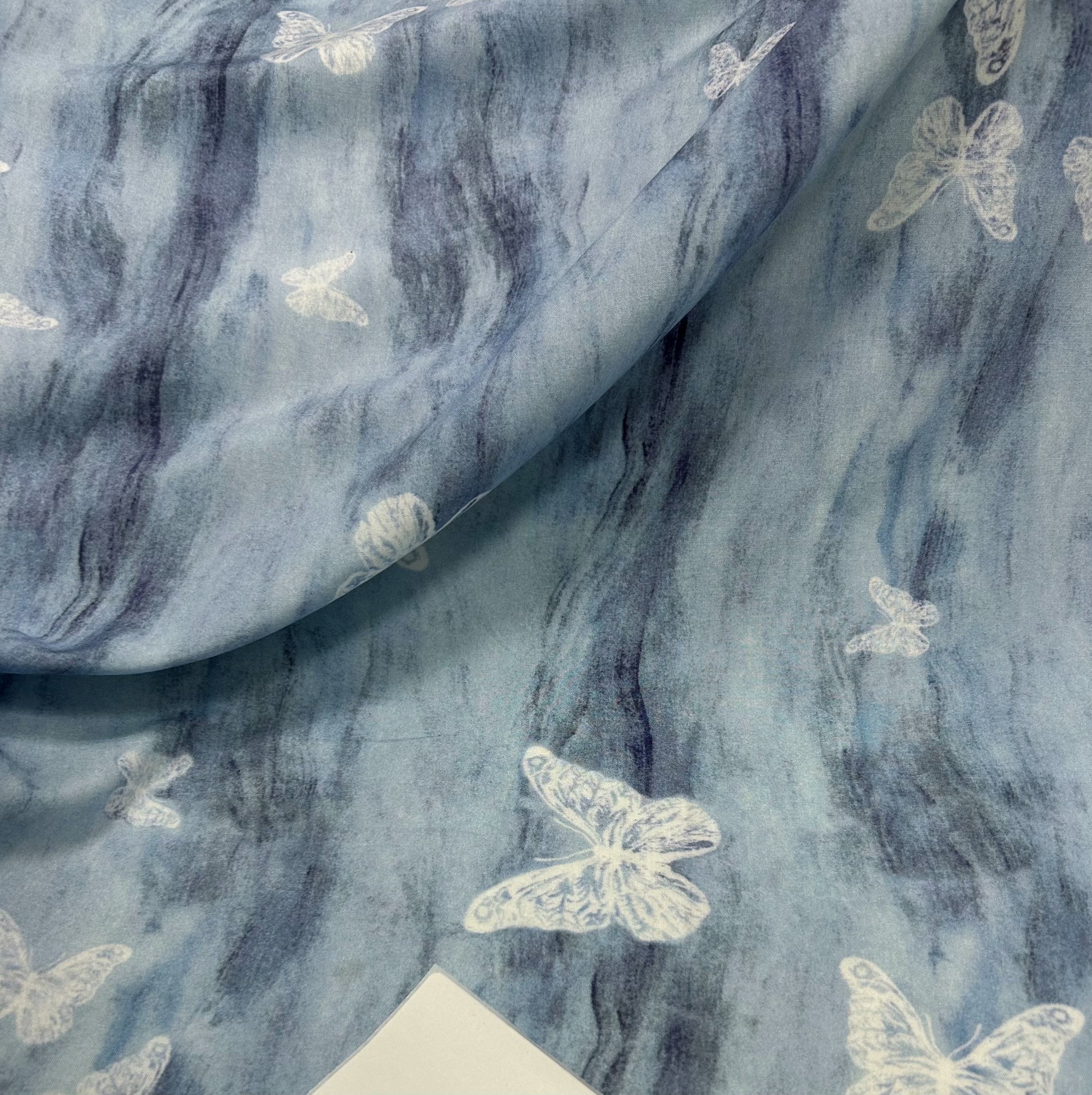 Rayon Fabric, Blue Butterfly Print, for Qipao & Dresses