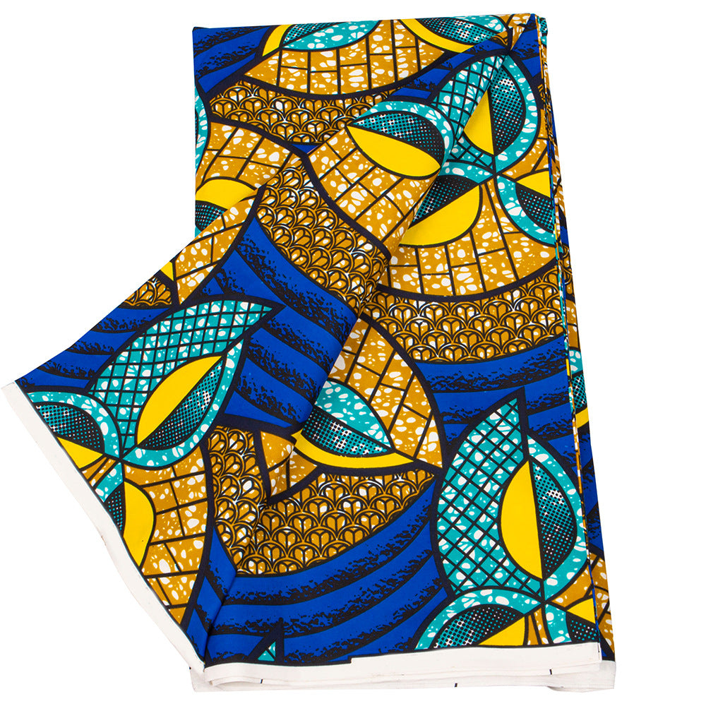 Ankara Polyester Wax Print Fabric, Flocked (Blue)