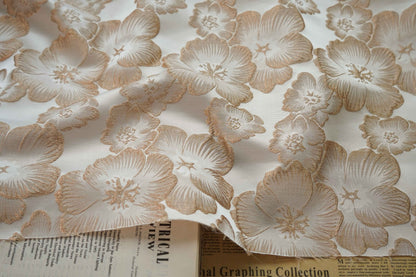 3D Floral Metallic Jacquard Fabric - Dress Jacket by the Yard - Champagne