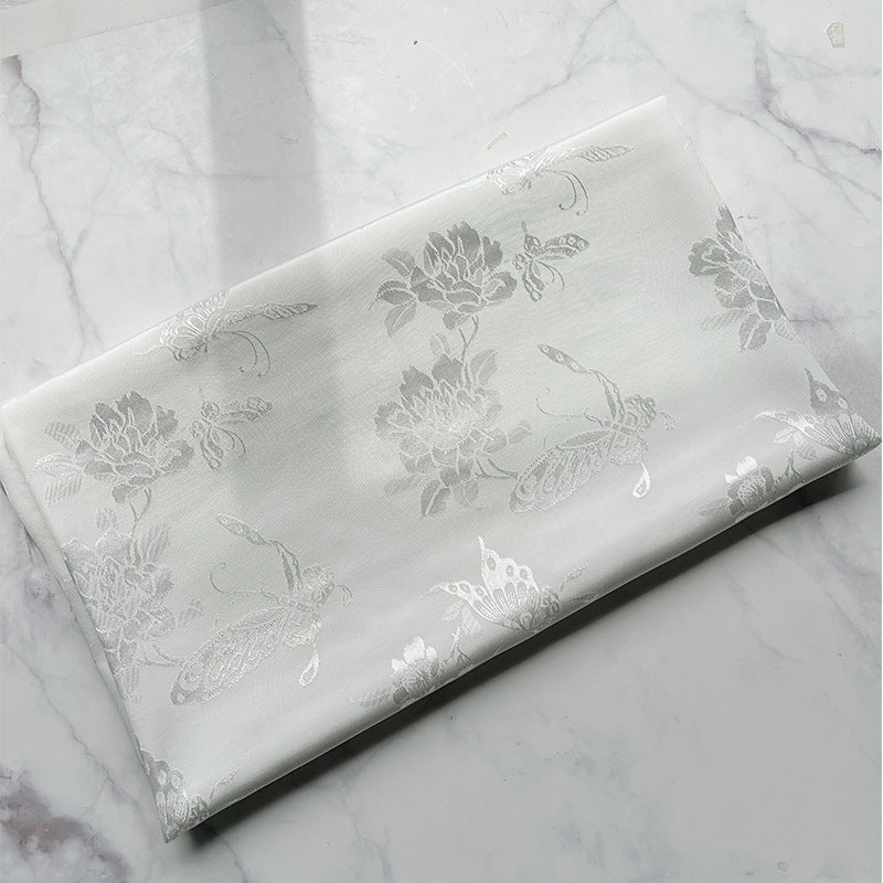 Rayon Jacquard Fabric, Butterfly & Flower Hanfu Cloth - White