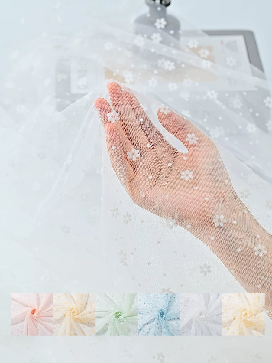 Flocked Mesh Organza, Snowflake & Plum Blossom, for Dresses, Curtains & Backdrops