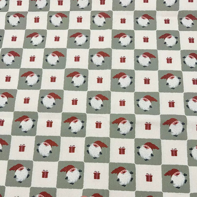 Christmas Print Cotton-Linen Fabric, Encrypted Woven Cloth for Decor & DIY - Plaid Santa
