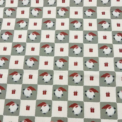 Christmas Print Cotton-Linen Fabric, Encrypted Woven Cloth for Decor & DIY - Plaid Santa