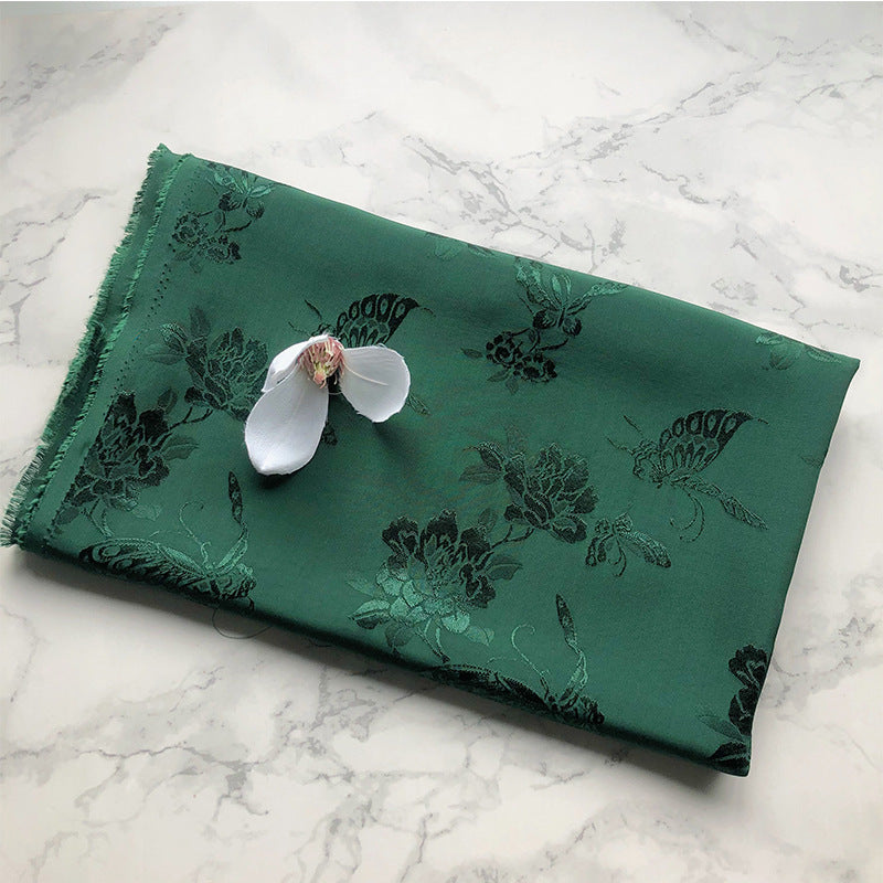 Rayon Jacquard Fabric, Butterfly & Flower Hanfu Cloth - Dark Green