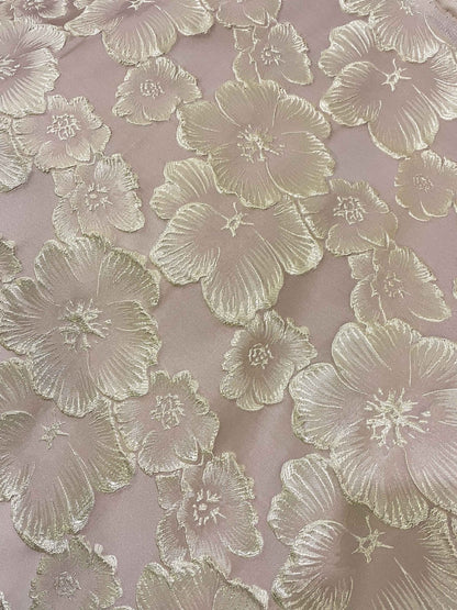 3D Floral Metallic Jacquard Fabric - Dress Jacket by the Yard - Light Pink