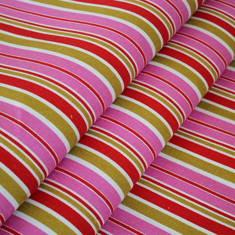 Cotton Linen Rustic Sofa Fabric, for Sofa Covers & Cushions - Small Red Stripe