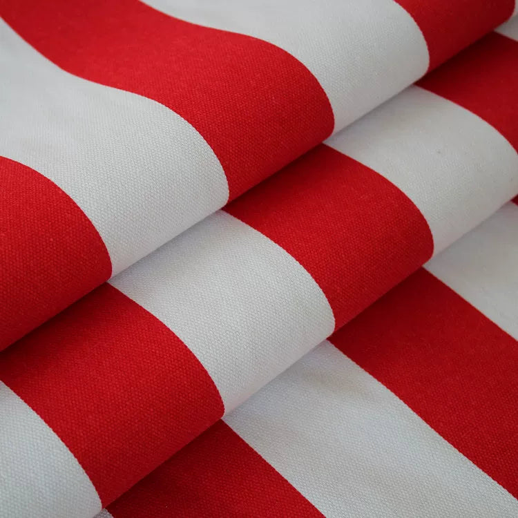 Cotton Linen Rustic Sofa Fabric, for Sofa Covers & Cushions - Red & White Stripe