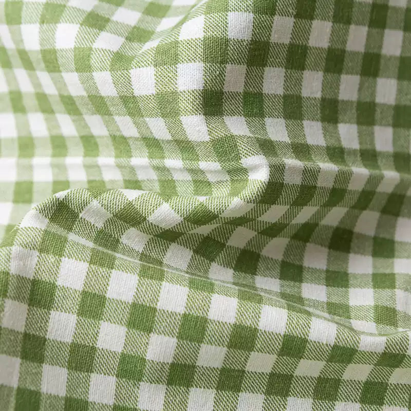 Green Linen Cotton Check Fabric for Bedding, Tablecloths & Crafts