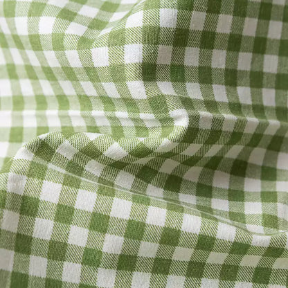 Green Linen Cotton Check Fabric for Bedding, Tablecloths & Crafts
