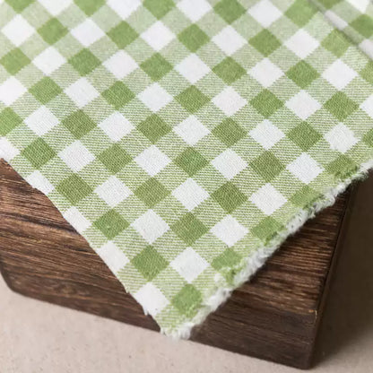 Green Linen Cotton Check Fabric for Bedding, Tablecloths & Crafts