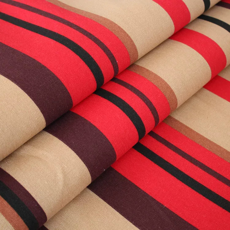 Cotton Linen Rustic Sofa Fabric, for Sofa Covers & Cushions - Red & Coffee Stripe
