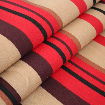 Cotton Linen Rustic Sofa Fabric, for Sofa Covers & Cushions - Red & Coffee Stripe