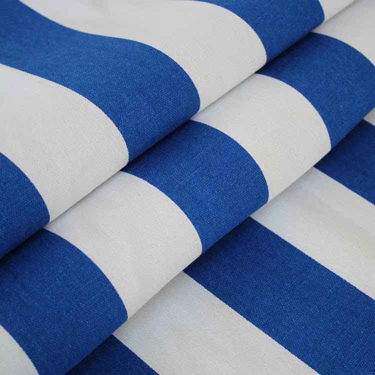 Cotton Linen Rustic Sofa Fabric, for Sofa Covers & Cushions - Blue & White Stripe